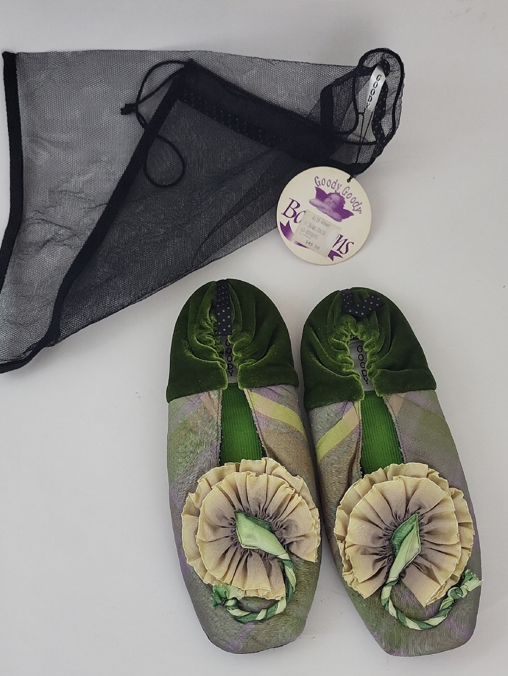 Goody Goody Bon Bon Silk Velvet Floral Slippers Size Medium 7.5 - 9